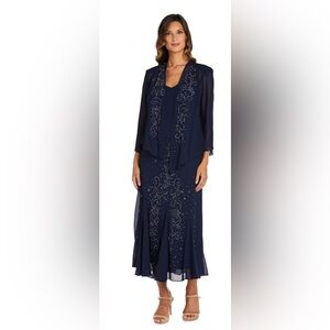 R&M Richards Midnight Blue Embellished Maxi Dress with Jacket